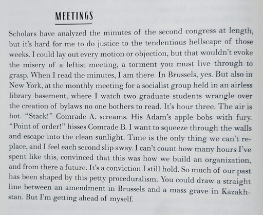 A literary description of the suffering of socialist meetings across a century